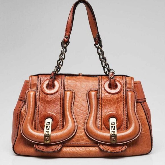 Fendi Brown Pebbled Calfskin Leather B Bag- - Picture 1 of 12
